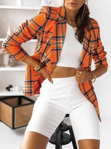 Checkered slim fitting short suit jacket