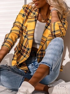 Checkered slim fitting short suit jacket