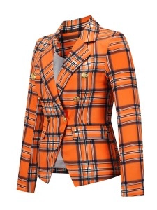 Checkered slim fitting short suit jacket
