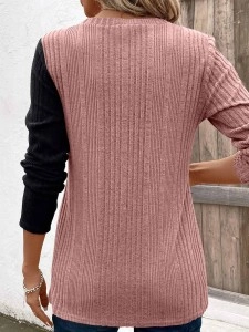 Color block contrast button slit casual top