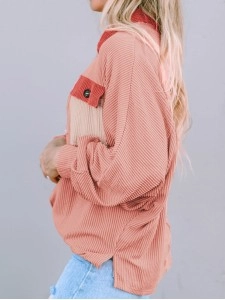 Contrast Corduroy Chest Pocket Button Top