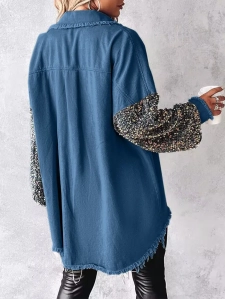 Contrast Sequin Raw Hem Shacket