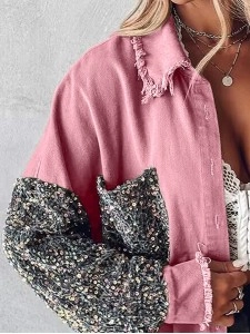 Contrast Sequin Raw Hem Shacket