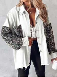 Contrast Sequin Raw Hem Shacket