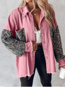Contrast Sequin Raw Hem Shacket
