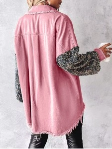 Contrast Sequin Raw Hem Shacket