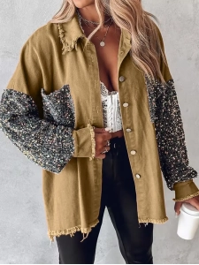 Contrast Sequin Raw Hem Shacket