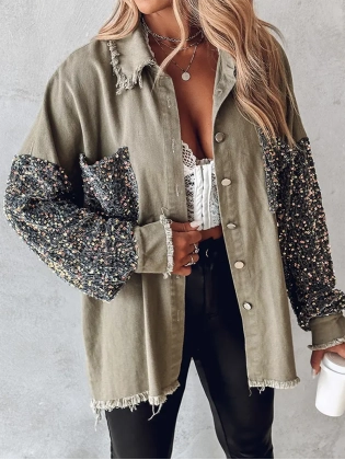 Contrast Sequin Raw Hem Shacket