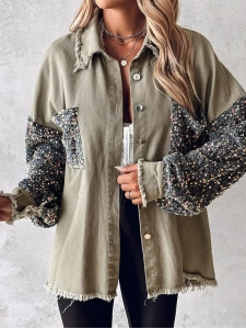 Contrast Sequin Raw Hem Shacket