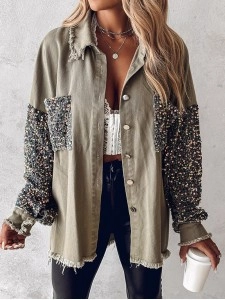 Contrast Sequin Raw Hem Shacket