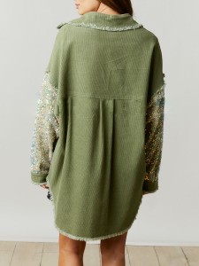 Corduroy Sequin Patchwork Long Sleeve Jacket