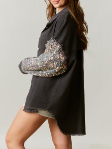 Corduroy Sequin Patchwork Long Sleeve Jacket