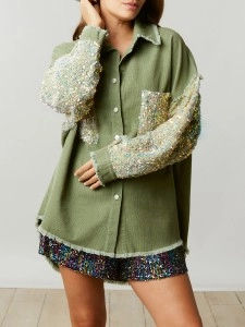 Corduroy Sequin Patchwork Long Sleeve Jacket