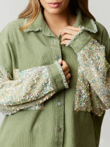 Corduroy Sequin Patchwork Long Sleeve Jacket