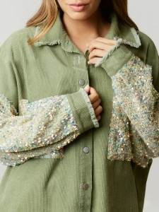 Corduroy Sequin Patchwork Long Sleeve Jacket
