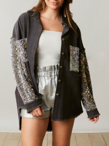 Corduroy Sequin Patchwork Long Sleeve Jacket
