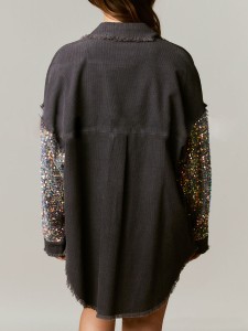 Corduroy Sequin Patchwork Long Sleeve Jacket