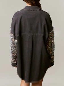 Corduroy Sequin Patchwork Long Sleeve Jacket