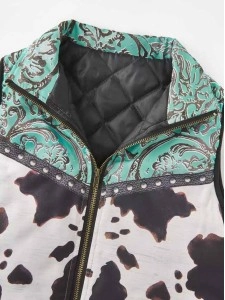 Cow Abstract Graphic Zipper Pocket Warm Vest Coat