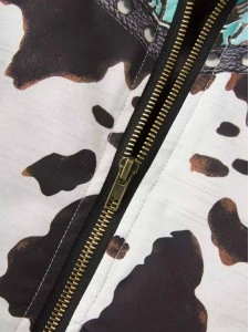 Cow Abstract Graphic Zipper Pocket Warm Vest Coat