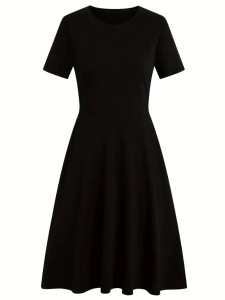 Crew neck pullover short sleeve knit dress