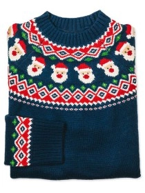 Dark Blue Casual Santa Print Sweater