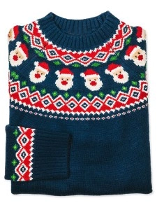 Dark Blue Casual Santa Print Sweater