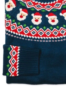 Dark Blue Casual Santa Print Sweater