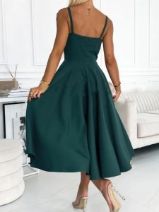 Dark green elegant dress with cross neckline and waist