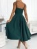 Dark green elegant dress with cross neckline and waist