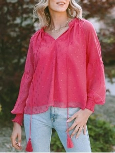 DECORATION V NECK SHIFT ELEGANT BLOUSE