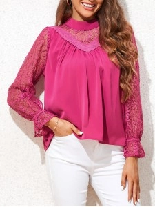 Decorative lace standing collar elegant shirt
