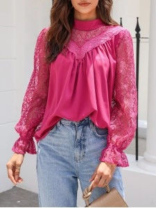 Decorative lace standing collar elegant shirt
