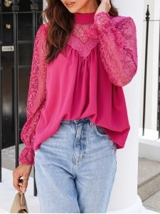 Decorative lace standing collar elegant shirt