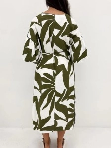 Elegant holiday dress with V-neck puffy sleeves