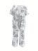 Elegant leaf print cardigan and trousers 2 sets