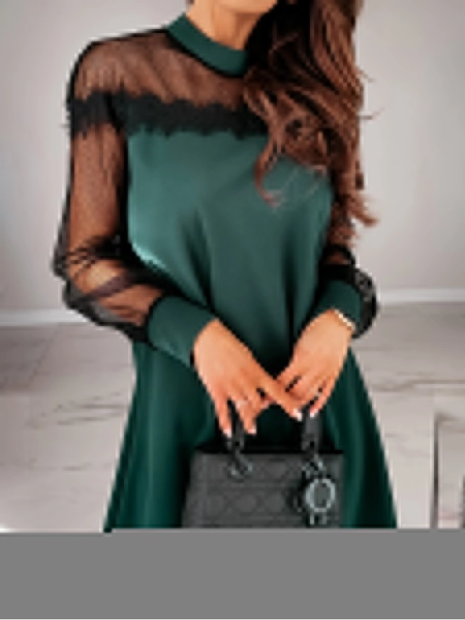 Elegant Patchwork Lace Mesh O Neck Dresses
