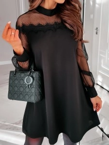 Elegant Patchwork Lace Mesh O Neck Dresses