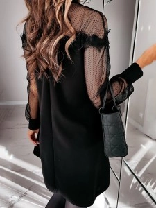 Elegant Patchwork Lace Mesh O Neck Dresses