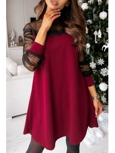 Elegant Patchwork Lace Mesh O Neck Dresses