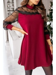 Elegant Patchwork Lace Mesh O Neck Dresses