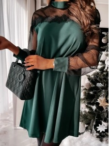 Elegant Patchwork Lace Mesh O Neck Dresses