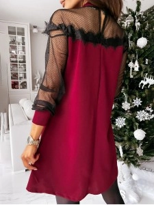 Elegant Patchwork Lace Mesh O Neck Dresses