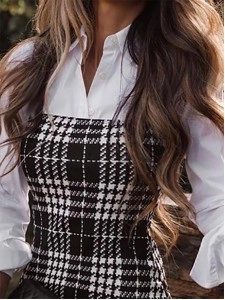 Elegant Plaid Buckle Shirt Collar Wrapped Skirt Dresses