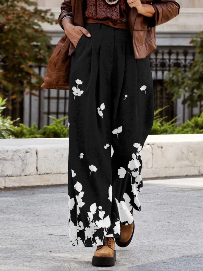 Elegant printed wide-leg pants