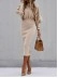 Elegant solid color patchwork foldable O-neck waistband dress