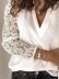 Elegant white V-neck lace sleeve patchwork shirt