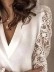 Elegant white V-neck lace sleeve patchwork shirt