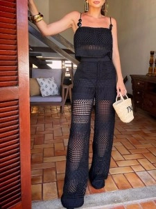 Embroidered halter waistcoat, blouse and trousers 2-piece set