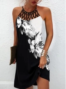 Ethnic printed mesh sleeveless casual dress